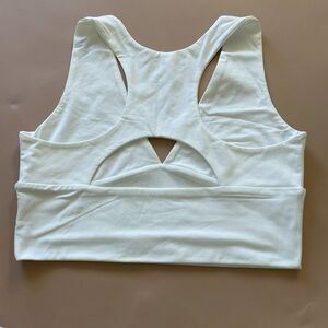Cream Sports Bra Womens Large Cutout Back Yoga Pilates Longline Workout Top